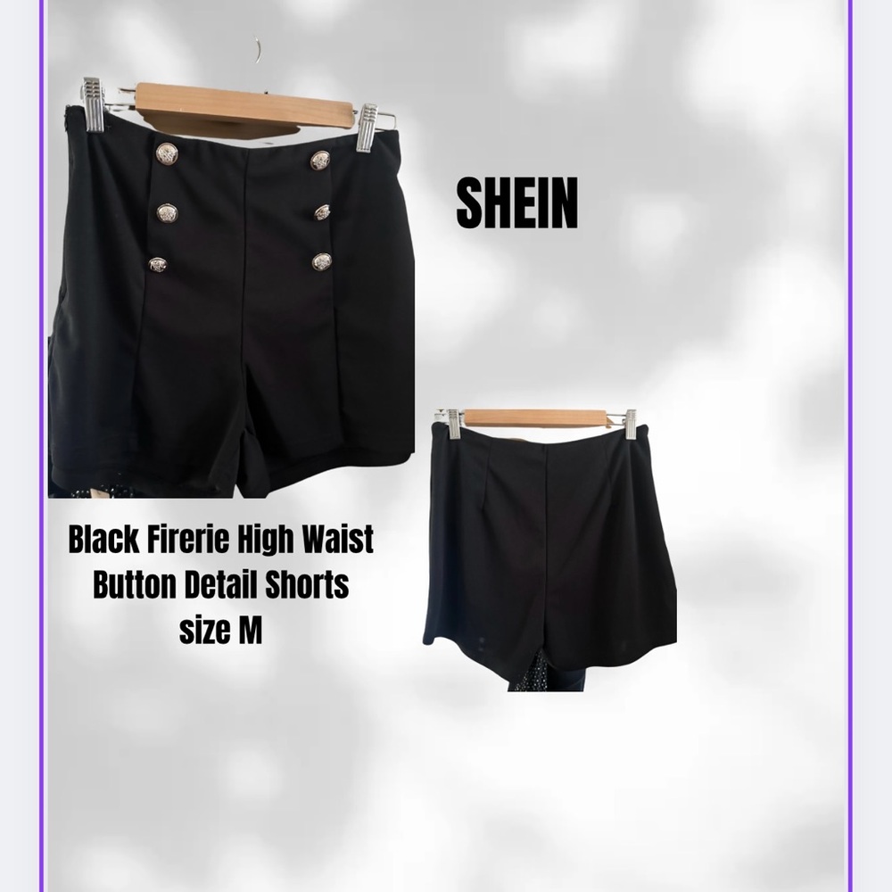 SHEIN Black High Waist Button Detail Shorts